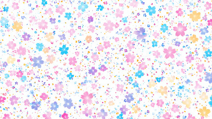 Poster - Colorful pastel cute tiny spring flowers and leaves pattern, white background, cute pastel colors
