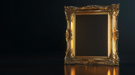 Aufkleber - A large gold rectangular frame on the right side of an empty black background with golden decorative elements