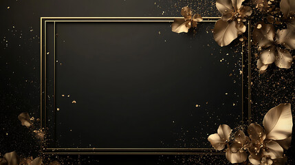 Aufkleber - A large gold rectangular frame on the right side of an empty black background with golden decorative elements