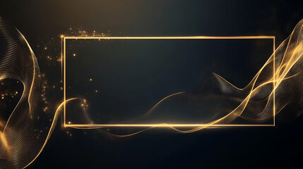 Aufkleber - A large gold rectangular frame on the right side of an empty black background with golden decorative elements
