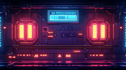 Poster - Featuring futuristic callouts and titles in HUD style, this template includes information call bars and neon design elements in a digital tech style, suitable for games and user apps