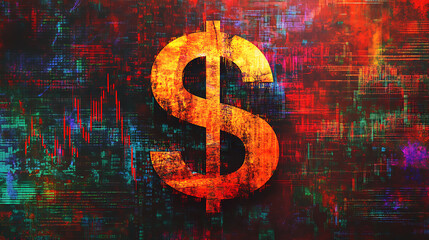 Aufkleber - The dollar sign is set against an abstract background of stock market charts and graphs, creating the impression that it symbolizes business success or global financial trends