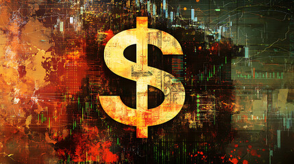 Poster - The dollar sign is set against an abstract background of stock market charts and graphs, creating the impression that it symbolizes business success or global financial trends