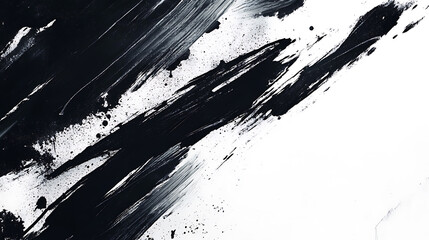 Poster - Abstract black ink splashes and circles on a white background with brush strokes