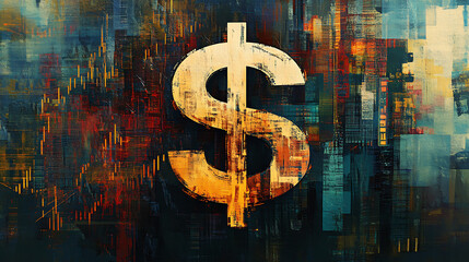 Poster - The dollar sign is set against an abstract background of stock market charts and graphs, creating the impression that it symbolizes business success or global financial trends
