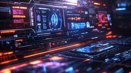 Poster - High-tech bars and frames, along with holographic HUD user interface elements, make up a set of futuristic interface UI elements, designed as an illustration set of HUD interface icons
