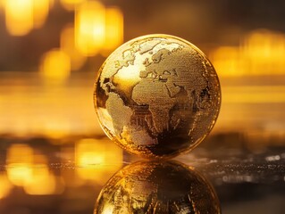 Poster - Golden globe on bitcoin and cryptocurrency coins reflecting global financial concepts