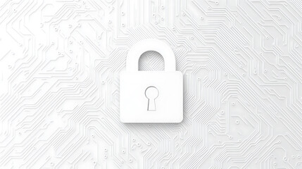 Leinwandbilder - A white lock icon with circuit board patterns on the background, symbolizing security and data protection in technology or digital marketing