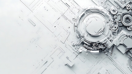 Aufkleber - Abstract grey and white background with gears, high-tech digital elements for business technology banner design