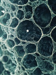 Poster - in a detailed microscopic exploration, complex cells display unique shapes and interconnected struct