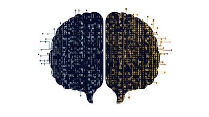Poster - Abstract digital brain with glowing lines and holographic elements on blue background, concept of artificial intelligence technology
