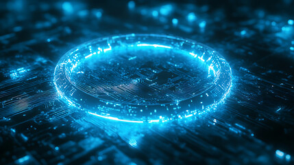 Aufkleber - Abstract futuristic blue glowing light ring with digital circuit background