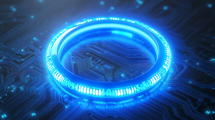 Leinwandbilder - Abstract futuristic blue glowing light ring with digital circuit background