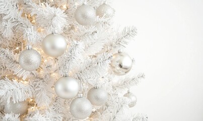 Poster - A white Christmas tree with many white ornaments