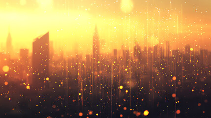 Poster - Blurred cityscape background with bokeh effect and golden sunset light