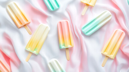 Poster - Colorful ice cream popsicle pattern on white background cute and playful style bright colors with soft gradients