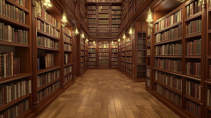 Poster - Old tomes line the bookshelves in this library's 3D-rendered interior, inviting readers into a world of ancient knowledge
