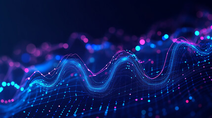Poster - an abstract concept of technology or data, a blue gradient on a dark background with light lines for