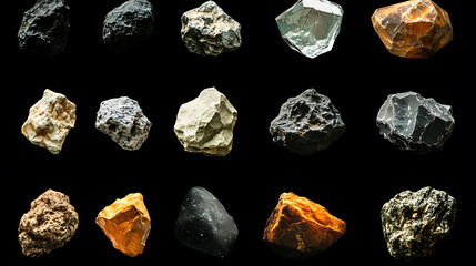 Poster - Asteroids and meteorites set isolated on black background, clipping path included