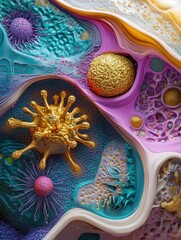 Poster - microscopic examination shows diverse colorful cell structures, highlighting intricate biological di