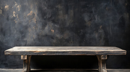 Aufkleber - Empty old wood table and black background for product display presentation with dark concrete wall, copy space concept