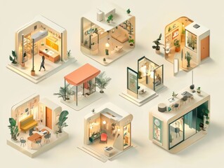Poster - Isometric business mini illustration collection with business concept