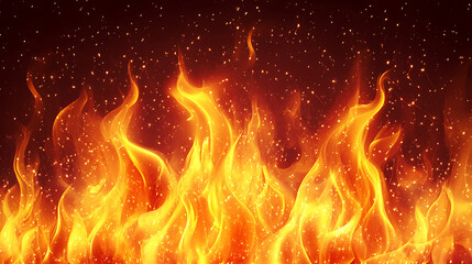 Leinwandbilder - Fire flames texture with sparks on black background, burning fire wall banner design template