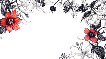 Poster - Hand drawn illustration of tropical floral garland border white background