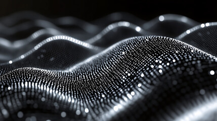 Aufkleber - Cinematic dark black background with binary code waves The wave pattern is made of white numbers on the surface