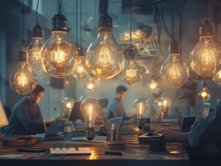 Poster - Light Bulbs with Team Work Concept
