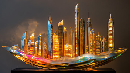 Poster - The skyline of Dubai, United Arab Emirates, is portrayed, highlighting the city's iconic buildings and modern architecture