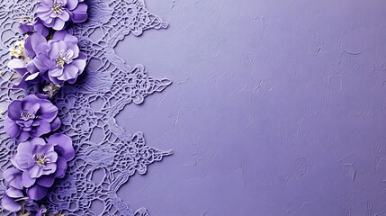 Poster - Violet purple background with lace-inspired floral patterns on the left side, perfect for an elegant and feminine design