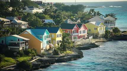 Poster - Nassau's coastline is adorned with colorful homes, presenting a picturesque view in the Bahamas