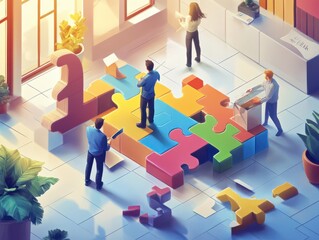 Poster - Partnership and creativity in the workplace illustration concept