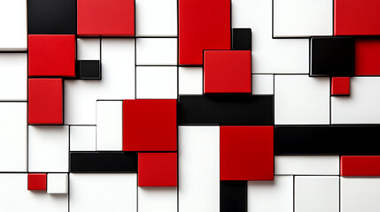 Aufkleber - Red and black squares on a white background, simple geometric shapes