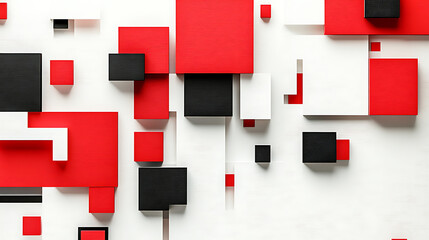Aufkleber - Red and black squares on a white background, simple geometric shapes