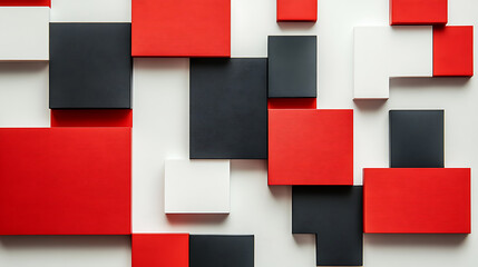 Aufkleber - Red and black squares on a white background, simple geometric shapes