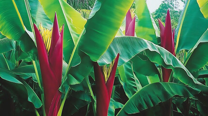 Aufkleber - Red Ti Plants and Banana trees in Maui Rainforest, Hawaii
