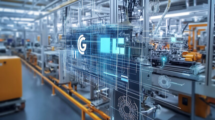 Leinwandbilder - Industrial factory showcasing 5G connection technology for high-speed wifi internet, enhancing manufacturing efficiency and automation process management for smart factories