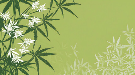 Poster - a cannabis plant with leaves and buds on a green background, banner design