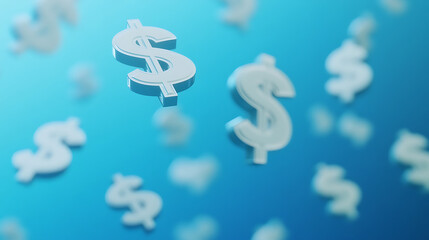 Poster - White dollar signs floating on a blue background, in the digital animation style