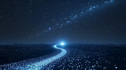 Leinwandbilder - The starry sky is filled with twinkling lights that form a curved trail leading to one bright white point in front of it