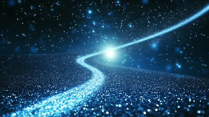 Leinwandbilder - The starry sky is filled with twinkling lights that form a curved trail leading to one bright white point in front of it