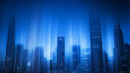 Poster - A blue city skyline made of vertical lines, photography, long exposure