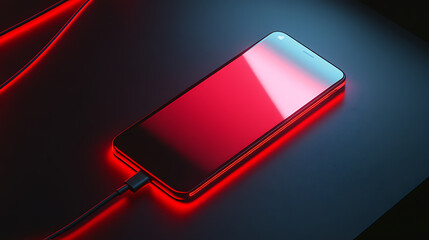 Poster - Battery charge smartphone with cable usb-c, energy charge, red & black colors