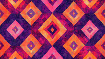 Poster - Purple, orange and pink pixelated geometric pattern