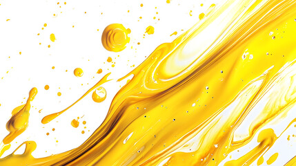 Aufkleber - Yellow acrylic stain element on white background, with brush and paint texture hand-drawn, acrylic brush strokes abstract fluid liquid ink pattern