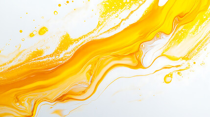 Poster - Yellow acrylic stain element on white background, with brush and paint texture hand-drawn, acrylic brush strokes abstract fluid liquid ink pattern