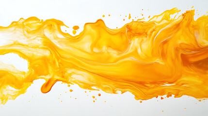 Fototapete - Yellow acrylic stain element on white background, with brush and paint texture hand-drawn, acrylic brush strokes abstract fluid liquid ink pattern