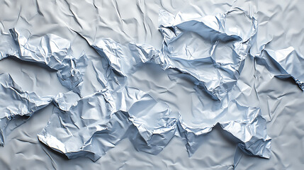 Poster - A blank glued aluminum foil texture, background or wallpaper, featuring a crumpled abstract surface from wrapping paper, creating a wrinkled shiny silver foil for various design applications